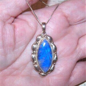 Sterling Silver Blue Quartz Pendant with 18" Italian Box Chain Necklace